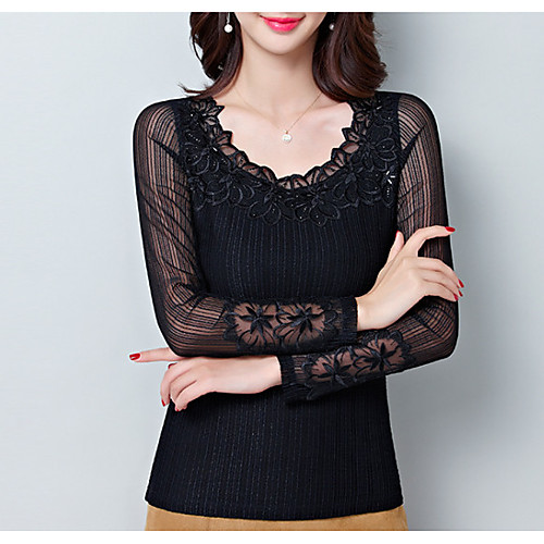 

Women's T shirt Solid Colored Long Sleeve Daily Tops Cotton Black