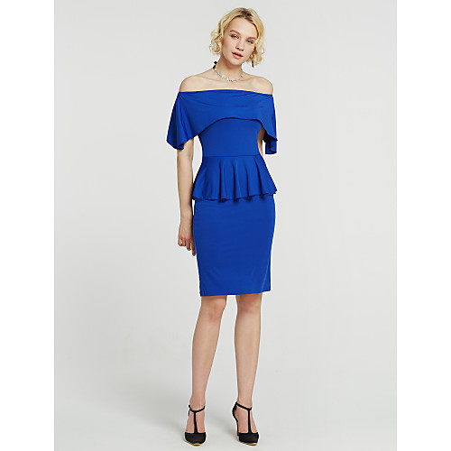 

Women's Sheath Dress Midi Dress Blue White Black Red Half Sleeve Solid Colored Backless Split Ruched Summer Boat Neck Party Holiday Going out Off Shoulder S M L XL / Club / Ruffle