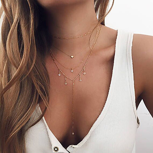 

Women's Crystal Pendant Necklace Chain Necklace Y Necklace Layered Star Ladies Fashion Copper Gold Silver Necklace Jewelry For Party Carnival