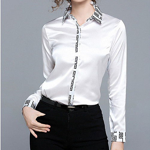 

Women's Shirt Portrait Print Long Sleeve Daily Tops White