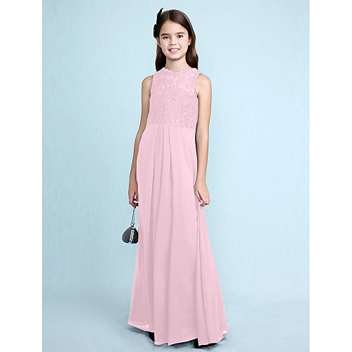 

Sheath / Column Floor Length Junior Bridesmaid Dress Chiffon Sleeveless Scoop Neck with Lace / Natural