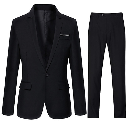 

Men's Suits Daily Solid Colored Regular Fit Cotton / Polyester Men's Suit Black - Shirt Collar / Fall / Long Sleeve