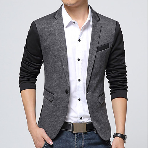 

Men's Blazer Daily Work Color Block Acrylic / Cotton / Polyester Men's Suit Gray / Dark Gray - V Neck / Fall / Winter / Long Sleeve / Plus Size