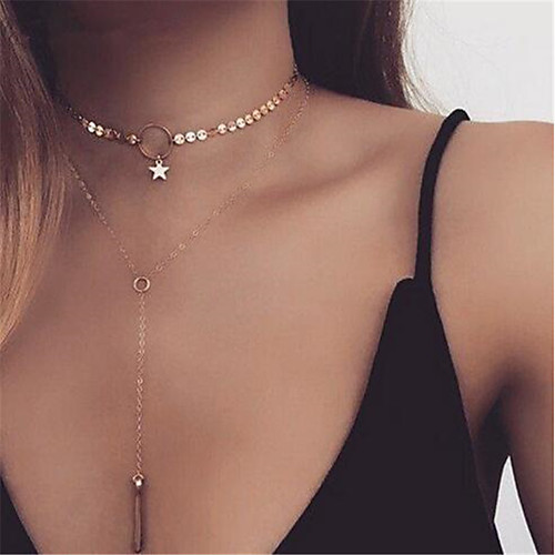 

Women's Choker Necklace Layered Necklace Layered Tassel Fringe Lariat Star Ladies Fashion European Multi Layer Silver Plated Gold Plated Silver Gold Necklace Jewelry One-piece Suit For Party Carnival