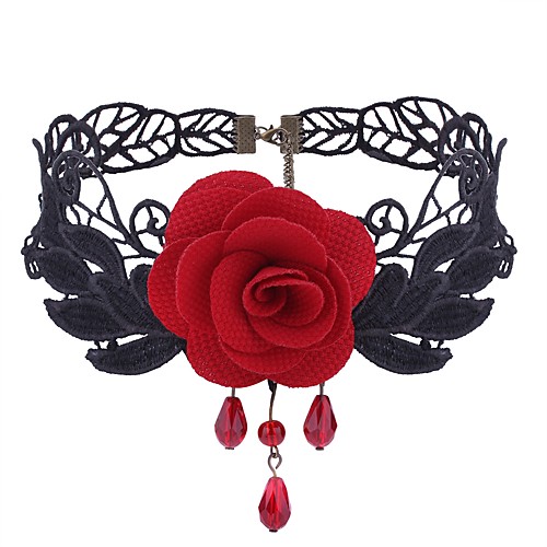 

Women's Synthetic Amethyst Choker Necklace Flower Ladies Gothic Fashion Sweet Lace Cloth Alloy Red Black Necklace Jewelry One-piece Suit For Daily Cosplay Costumes