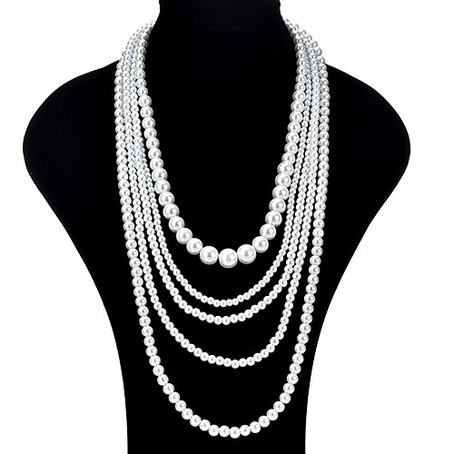 

Women's Layered Necklace Long Necklace Ladies Asian Fashion Oversized Imitation Pearl White Necklace Jewelry For Ceremony Prom Promise Cosplay Costumes