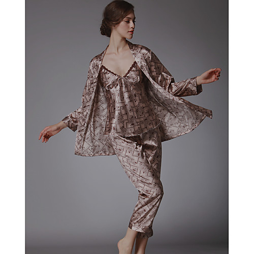 

Women's Suits Pajamas Sets Print Floral Acrylic Casual Pajamas Strap Top Pant V Neck Honeymoon Daily Wear / 3 Pieces