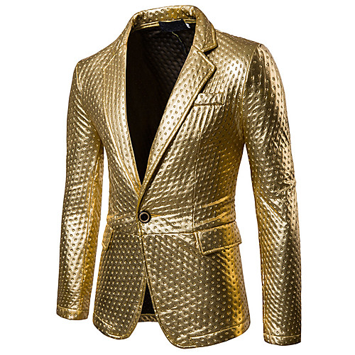 

Men's Blazer Party Casual / Daily Sophisticated Solid Colored Slim PU Men's Suit Silver / Gold / Black - Shirt Collar / Fall / Spring / Long Sleeve / Cut Out