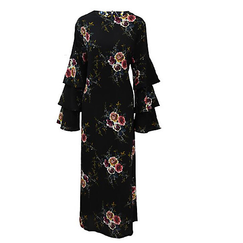

Women's Sheath Dress Maxi long Dress Blue Khaki Black Long Sleeve Print Fall Winter Round Neck Vintage Holiday Ruffle M L XL XXL 3XL 4XL 5XL 6XL 7XL / Cotton / Floral / Cotton