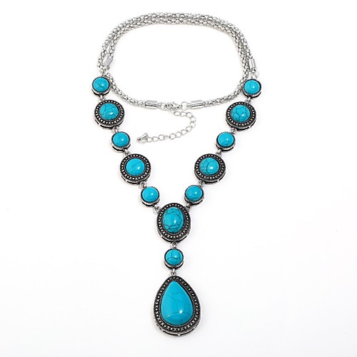

Women's Turquoise Statement Necklace Y Necklace Pear Cut Water Drop Necklace Drop Aquarius Ladies Bohemian Vintage Elizabeth Locke Turquoise Alloy Turquoise Necklace Jewelry For Gift Evening Party