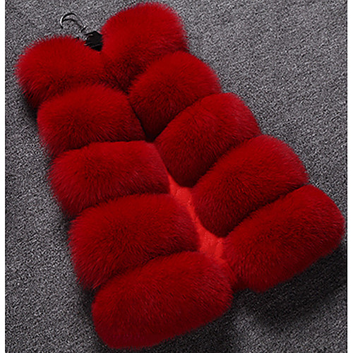 

Women's Fur Coat Daily Fall Winter Regular Coat V Neck Jacket Sleeveless Solid Colored Gray White