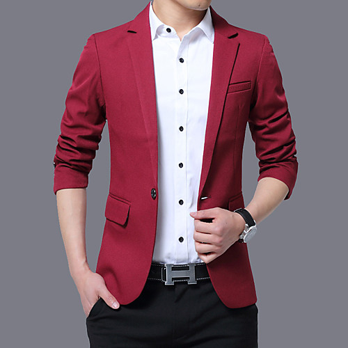 

Men's Blazer Daily Work Solid Colored Polyester Men's Suit Wine / Khaki / Black - Shirt Collar / Fall / Winter / Long Sleeve / Plus Size