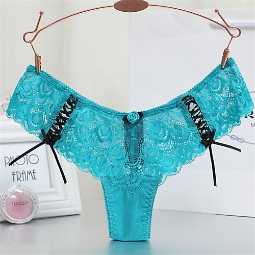 

Women's Lace Solid Colored G-strings & Thongs Panties Micro-elastic Sexy Blue M