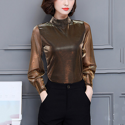 

Women's Blouse Solid Colored Long Sleeve Daily Tops Streetwear Blue Purple Light Brown