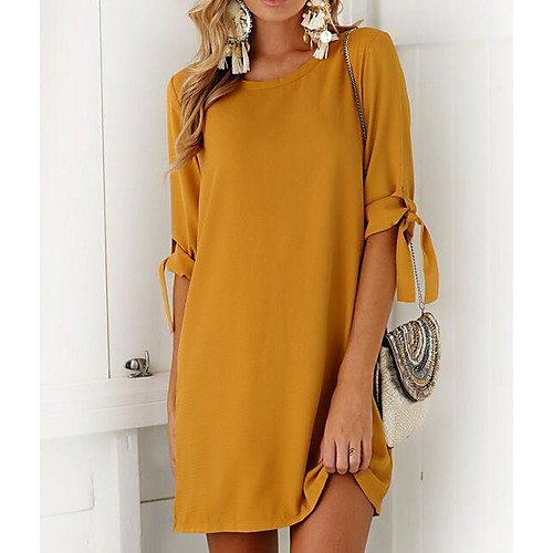 

Women's Shift Dress Short Mini Dress Black Purple Orange Khaki Green Gray Half Sleeve Solid Colored Bow Summer Round Neck Streetwear S M L XL
