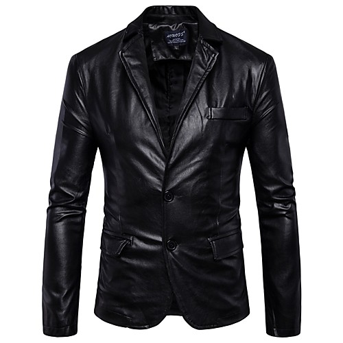 

Men's Faux Leather Jacket Work Regular Coat Shirt Collar Streetwear Jacket Long Sleeve Solid Colored Black Brown