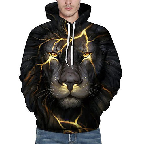 

Men's Plus Size Hoodie Sweatshirt 3D Lion Animal Print Hooded Casual / Daily Weekend Active Hoodies Sweatshirts Long Sleeve Loose Black / Fall / Winter