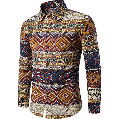 

Men's Shirt Floral Long Sleeve Going out Tops Chinoiserie Boho Standing Collar Khaki / Club