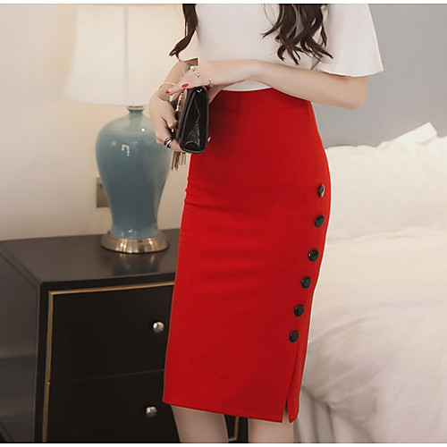 

Women's Casual / Daily Pencil Skirts Solid Colored Black Red / Slim