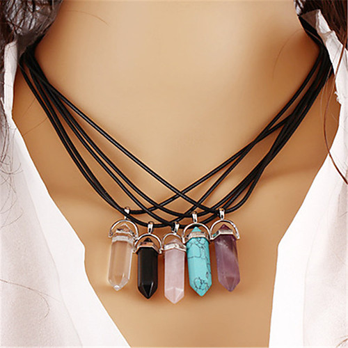 

Women's Unisex Crystal Pendant Necklace Chain Necklace Ethnic Fashion Vintage energy Crystal Leather Stone Transparent Purple Yellow Red Light Green Necklace Jewelry One-piece Suit For Party Birthday