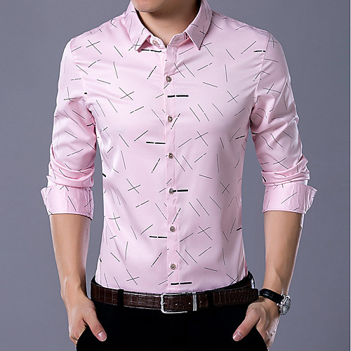 

Men's Shirt Geometric Print Long Sleeve Casual / Daily Tops Boho White Blue Blushing Pink