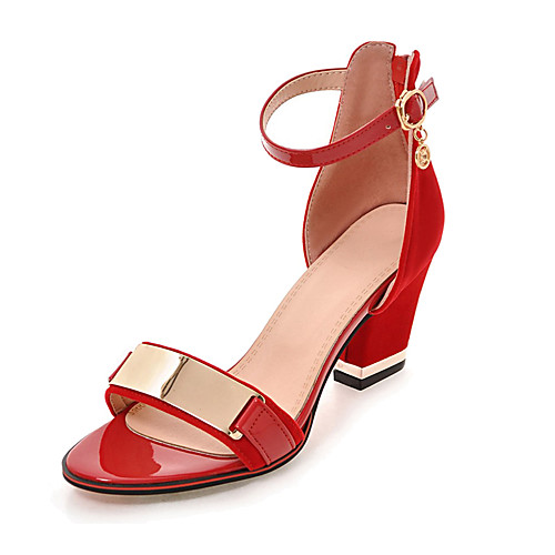

Women's Sandals Heel Sandals Block Heel Open Toe Block Heel Sandals Sexy Classic Minimalism Daily Party & Evening Leatherette Buckle Color Block Black Red