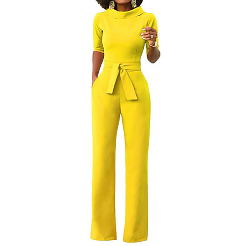 

Women's Elegant Casual Daily Weekend Turtleneck Wide Leg Blue Yellow Wine Slim Jumpsuit Solid Colored