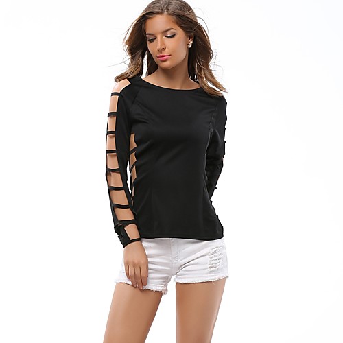 

Women's Blouse Striped Cut Out Long Sleeve Daily Tops Active Streetwear White Black