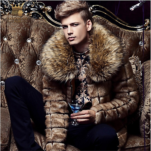 

Men's Fur Coat Daily Fall Winter Short Coat Shirt Collar Regular Fit Vintage Jacket Long Sleeve Solid Colored Camel / Faux Fur