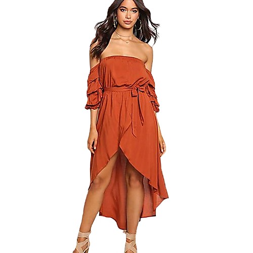 

Women's Trumpet / Mermaid Dress Knee Length Dress Yellow Red Half Sleeve Solid Colored Off Shoulder Party Puff Sleeve Off Shoulder S M L XL