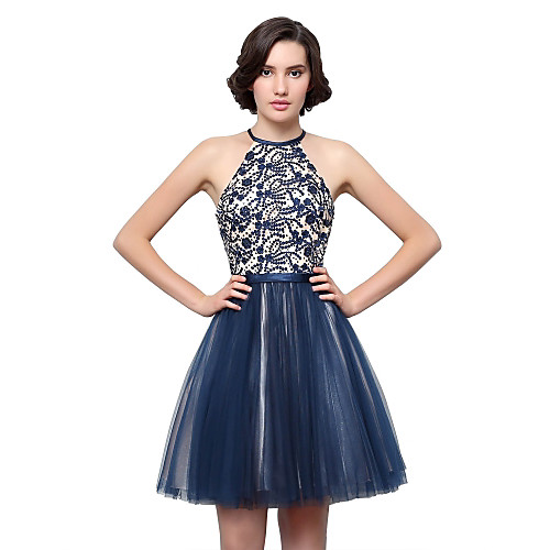 

Ball Gown Halter Neck Short / Mini Tulle Cocktail Party Dress with Sequin / Lace by