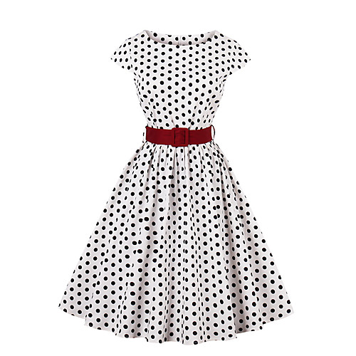 

Women's Sheath Dress Knee Length Dress White Short Sleeve Polka Dot Fall Winter Round Neck Active Casual Going out S M L XL XXL 3XL 4XL / Cotton / Cotton