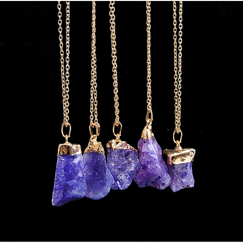 

Women's Crystal Pendant Necklace uncut diamond Ladies Simple Elegant energy Stone Metal Transparent Turquoise Purple Light Purple Pink Necklace Jewelry One Panel For Daily Formal