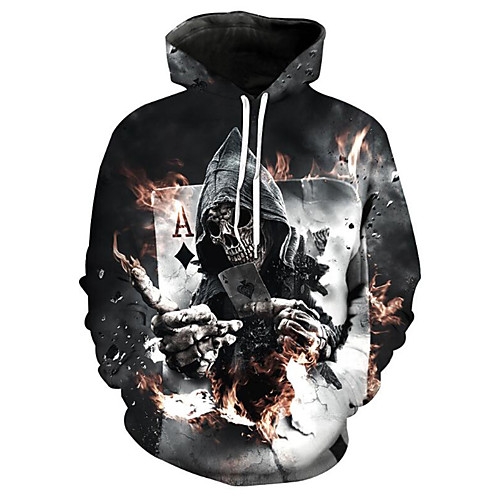 

Men's Plus Size Hoodie 3D Skull Print Hooded Halloween Daily Weekend Hoodies Sweatshirts Long Sleeve Loose Black / Winter / Spring