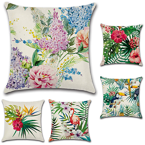 

5 pcs Cotton / Linen Pillow Cover, Floral Bohemian Style Retro