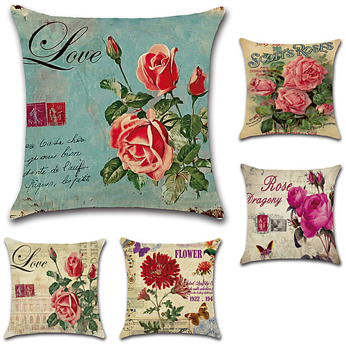 

5 pcs Cotton / Linen Pillow Cover, Floral Bohemian Style Retro