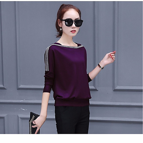 

Women's T shirt Solid Colored Long Sleeve Daily Tops Black Purple Wine