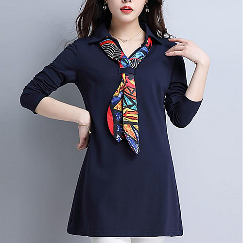 

Women's T shirt Print Long Sleeve Daily Tops Cotton Wine Navy Blue