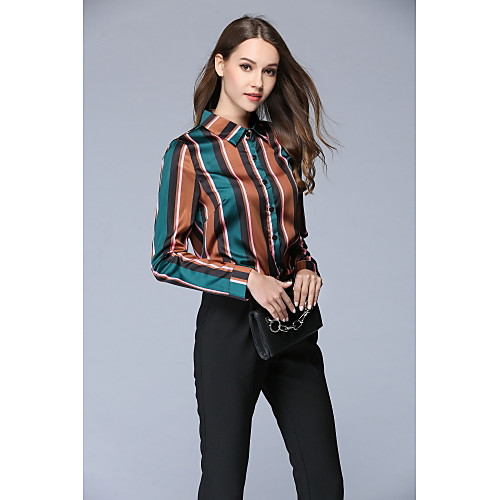 

Women's Shirt Striped Print Long Sleeve Work Tops Sophisticated Brown