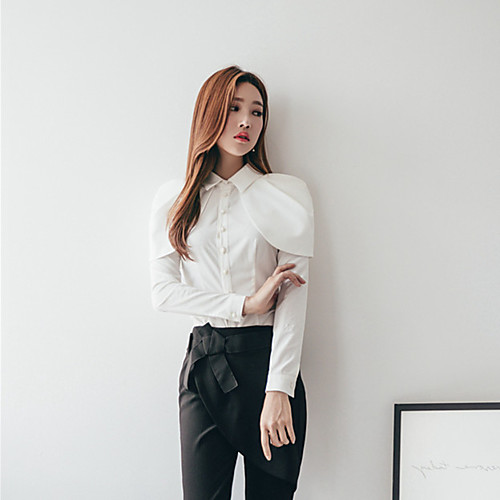 

Women's Shirt Solid Colored Long Sleeve Daily Tops Cotton Streetwear White