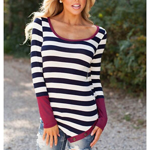 

Women's T shirt Striped Patchwork Long Sleeve Going out Tops Streetwear Purple Red