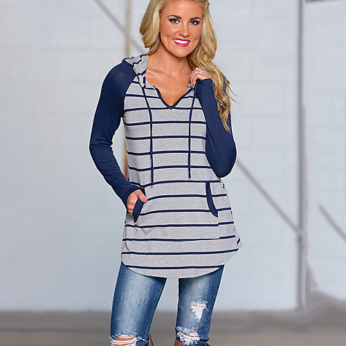 

Women's T shirt Striped Long Sleeve Daily Tops Streetwear Gray