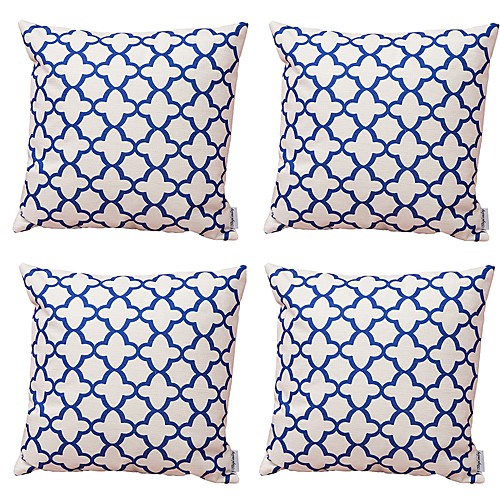 

4 pcs Cotton / Linen Pillow Cover, Floral Geometric Art Deco