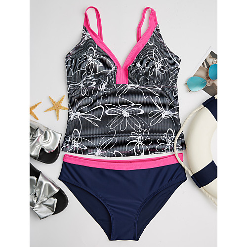 

Women's Tankini Swimsuit Floral Print Plus Size Strap Swimwear Bathing Suits Blue