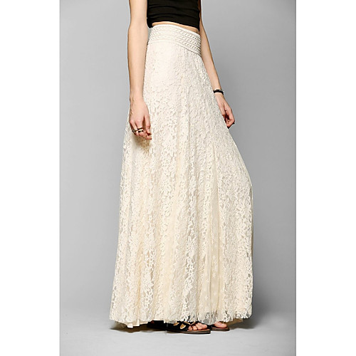 

Women's Party / Evening Date Romantic Swing Skirts Solid Colored Lace White Beige / Maxi / High Waist