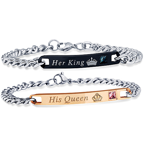 

Women's Men's Crystal Chain Bracelet Engraved Bar Handwriting Bracelet Crown King and Queen Relationship Dainty Simple Fashion Korean Inspirational Titanium Steel Bracelet Jewelry Gold / Black For