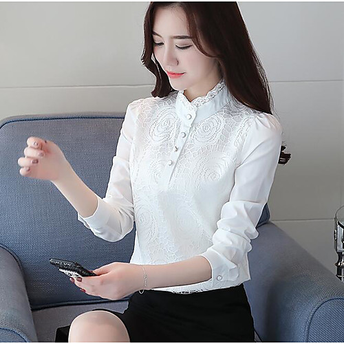 

Women's Solid Colored Shirt Street chic Stand White / Black