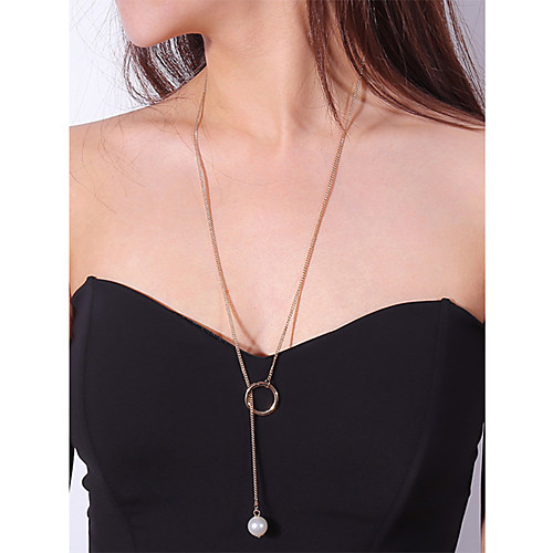 

Women's Pendant Necklace Chain Necklace Y Necklace Karma Necklace Circle Cheap Ladies Oversized Imitation Pearl Alloy Gold Silver Necklace Jewelry For Daily Street / Long Necklace