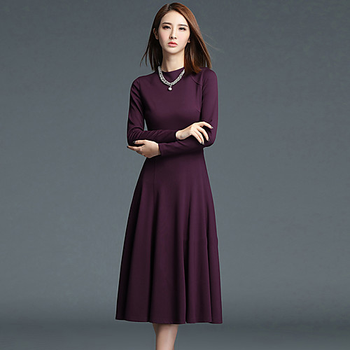 

Women's Sheath Dress Midi Dress Wine Black Red Long Sleeve Solid Colored Spring Round Neck Streetwear Going out S M L XL XXL