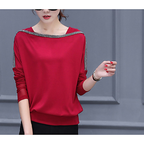 

Women's Blouse Solid Colored Plus Size Long Sleeve Daily Tops Cotton Streetwear Black Wine